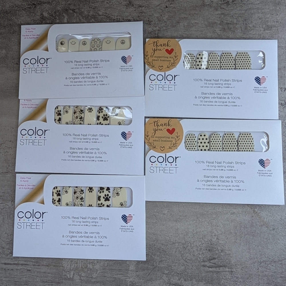 Lot of 5 Color Street 100% Real Nail Polish Strips Stickers Overlays Dog